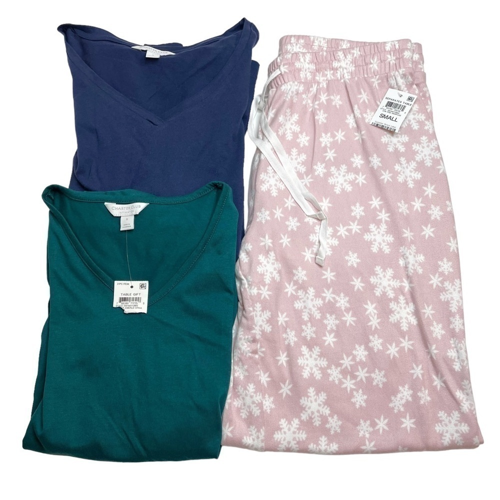 Charter Club Long Sleeve V-Neck Pajama Tops & Flannel Pants Bundle Small New